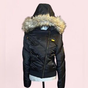 Rocawear Women’s Black Faux Fur Hooded Puffer Jacket – Size L ❄️🖤